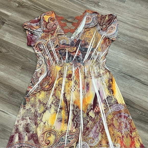 One World Orange Paisley Snake Skin Print Dress Women size Medium - Picture 5 of 14